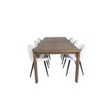 SliderOS spisebordssæt spisebord udtræksbord længde cm 170 / 250 røgfarvet eg og 6 Velvet stole fløjl beige, sort.