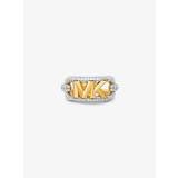 MK Precious Metal-Plated Brass PavÃ© Empire Logo Ring - Silver - Michael Kors - EU 55