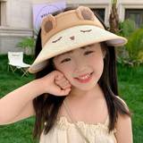 pc Childrens Sun Protection Hat With Hollow Top For Baby Boys And Girls Summer Wide Brim Cartoon Sun Hat For Toddler Girls - Beige - 2-12Y