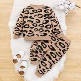 Baby Girl Leopard Pattern Sweater  Knit Pants - Khaki - 6-9M,9-12M,12-18M,18-24M,2-3Y