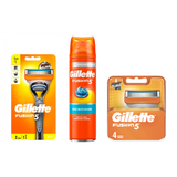 Gillette - Fusion Razor + 2 Blades + Gillette - Fusion 5 Ultra Moist Shave Gel 200 ml + Gillette - Fusion Manual Blades 4 Pack - Fri fragt og klar til levering