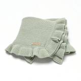 SHEIN 1pc Comfortable And Soft Knitted Baby Swaddle Blanket With Ruffle And Floral Edges