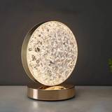 SHEIN 1pc Usb Rechargeable Luxurious Metal Round Touch Dimmable Led Table Lamp With Three Light Colors, Suitable For Living Room, Bedroom, Camping, Dorm, Pa