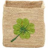 Rice Raffia Storage Basket - Square - Nature - Clover Embroidery - Large