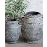 Lille grå/sort terracotta vase til deko H: 25 cm.
