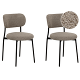 Sæt med 2 stole beige grå boucle polstret taupe sæder uden armlæn metalben til køkken spisestue