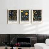 SHEIN Set Of 3 William Morris Moon And Stars Print Set, Vintage Wall Art, Textile Art, Retro Poster, Starry Sky Landscape Abstract Art, Bedroom Wall Decora