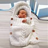 Newborn Baby Boy Girl Crochet Knitted Blanket Warm Swaddle Wrap Sleeping Bag - Red