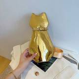 SHEIN One Shiny PU Metalic Cat-Shaped Chest Bag With Decorative Belt Buckle, Fashionable Women Crossbody Bag