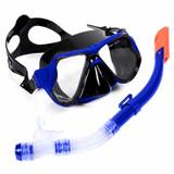 Snorkel Set Dry Top Snorkeling Gear For Adults Panoramic Wide View Snorkel Mask AntiFog Tempered Glass And AntiLeak Diving Mask Free Breathing Easy Ad - Blue