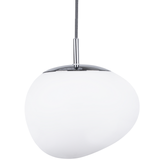 Pendel Lampe Hvid Mat Glas Sølv ø 24 x 130 cm Dekorativ Rund Deform Hængelampe til Køkken over Spisebord Indretning Moderne Belysning