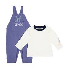 Kenzo Kids Baby cotton-blend top and overalls set - blue - 86
