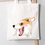 Cute And Fun Husky Golden Retriever Panda Art Canvas Tote Bag Portable Anime Shoulder Bag Reusable Shopping Tote Bag Large Handbag Womens Tote Bag Reu - White