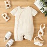 SHEIN Patpat Baby Boy/Girl Solid Ribbed Short-Sleeve Romper