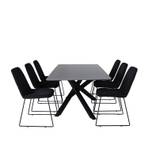 PiazzaGRBL spisebordssæt spisebord grå og 6 Muce stole sort.