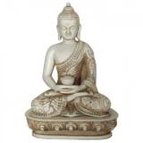 Buddha i meditation hvid sten finish - Buddha statuer generelt - GodKarmaShop