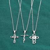 SHEIN 3pcs Stainless Steel Christian Faith Words, Amazing Grace, God, Cross, , Prayer, Religion Pendant Necklace Set