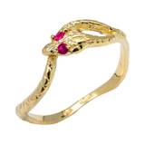 Red CZ Ouroboros Snake Contemporary Ring in 9ct Gold