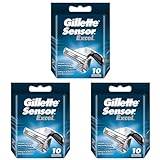Gillette Sensor Excel Rasierklingen, 10 Ersatzklingen für Nassrasierer Herren mit Doppelklinge (Packung mit 3)