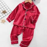 Toddler Girl's Satin Pajamas 2pcs, Button Front Top & Pants Set, Kid's Loungewear For Spring Fall