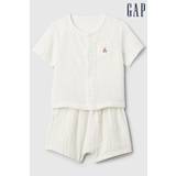 Gap White Brannan Bear Crinkle Cotton Baby Top and Short Set (Newborn-24mths)