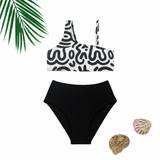 SHEIN Tween Girl Vacation Beach Stripe Print Asymmetric Neck Simple Casual Bikini Swimsuit Set