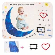 pc Baby Milestone Blanket  Months Dual Sided Flannel Photography Background Blanket Creative Photo Prop - Blue and White - one-size
