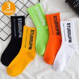 SHEIN 3 Pairs (Random Color) New Couple Solid Color Trendy Spring & Summer Socks, Men Mid-Calf Hip Hop Sport Basketball INS Socks