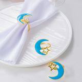 SHEIN 4pcs Sky-Blue Enamel Moon Design Napkin Rings Set, Zinc Alloy Napkin Buckle, Star Napkin Holder Suitable For Birthday, Wedding, Banquet, Holiday Table