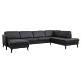 Ask sofa sort okselæder (U-Hjørnesofa højrevendt L336 x D219/152 cm, Sort semi-anilin okselæder)
