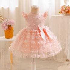 Cute Baby Girls Summer Satin Splicing Butterfly Tulle Cap Sleeve Dress - Pink - 6-9M,9-12M,12-18M,18-24M,2-3Y