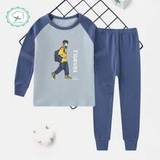 SHEIN Young Boy Letter & Character Printed Homewear Set, Spring Autumn Casual Long Sleeve Top & Pants