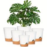 (6pcs)gardife Plant Pots 8/7/6.5/6/5.5/5 Inch Self Watering Planters With Drainage Hole, Plastic Flower Pots, Nursery Planting Pot For All House Plants, African Violet, Flowers, And Cactus