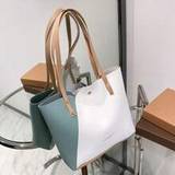 SHEIN New Arrival Color Contrast Shopping Tote Bag With Gold-Stamped Design, Large Capacity, Simple And Casual, For Women To Use As Handbag Or Shoulder Bag