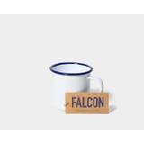 Krus med hank i emalje fra Falcon, hvid med blå kant, 350 ml