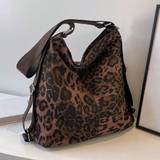 SHEIN Fashionable Leopard Print Animal Pattern Random Design Large Capacity Shoulder Tote Bag Can Be Worn Crossbody Or Backpack Style, Suitable For School,