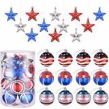 SHEIN 24Pcs 4th Of July Decorations Hanging Stars Ball Ornaments,2.36inch Memorial Day Independence Day Tree Decorations Ornaments USA Themed Party Decor S