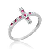 Red CZ Cross Contemporary Ring in Sterling Silver
