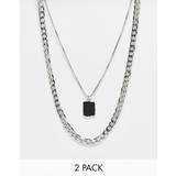 ASOS DESIGN - Pakke med 2 sølvfarvede halskæder med sort vedhæng