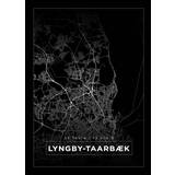 Kort - Lyngby-Taarbæk - Sort Plakat (40x50 cm)