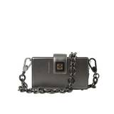 Dolce & Gabbana Metallic Gray Calfskin Shoulder Bag with Chain Strap - Color_Sølv, Dolce & Gabbana, Herre, Material: 100% Calf Leather, preowned-defect, Shoulder Bags - Men - Bags, Silver, Skuldertasker, Sølv, Tasker - ONESIZE