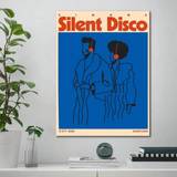 SHEIN 1pc/Set Silent Disco Illustrations Retro Blue Poster, Creative Idea Poster, Wall Art, Wall Decor, Canvas Art, Wall Art Living Room Posters Bedroom Pai