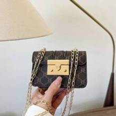Classic Flip GoldTone Hardware Lock Womens Lipstick Case Fashion Mini Bag Vintage Monogram Chain Crossbody Shoulder Bag For Women Decorative Bag Vinta - Brown