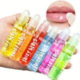 6 Pcs Fruit Lip Oil Roller Ball Type, Moisturizing Nourishing Hydrating For Dry Lips, Transparent Lip Primer Lipstick Lip Gloss