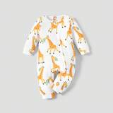 SHEIN Patpat Baby Girl/Boy Giraffe Pattern Long Sleeve Jumpsuit With Zipper