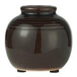 Mini vase med riller krakeleret glasur mørkebrun