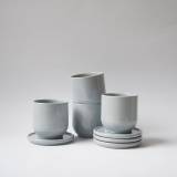 Keramik Krus uden hank - Sæt á 4 stk. med mini Tallerken - Hollyhock - indre Ceramics - Arctic Grey