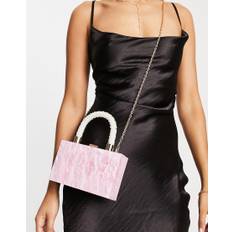 ASOS DESIGN - Clutch-taske med perlehank og aftagelig crossbodyhank i lyserød marmor