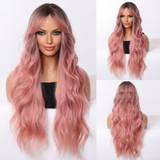 SHEIN Sexy Pink Glamorous Christmas Gifts 26inch Long Wavy Hair With Bangs Synthetic Wigs For Women Daily Use Party Vacation Holiday Natural Sexy Romantic E