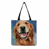 SHEIN Cute Oil Painting Dog Printed Tote Bag, Traveling Portable Beach Bag, Large Capacity Fashionable Handbag, Casual Animal Pattern Canvas Bag, -Friendly
